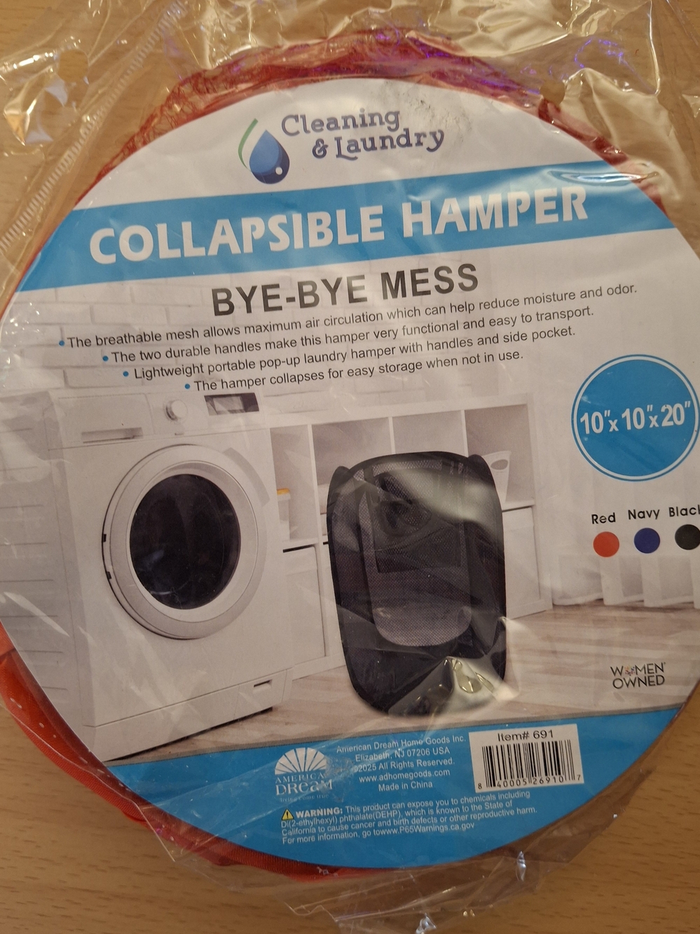 Cleaning & Laundry Collapsible Pop-Up Mesh Laundry Hamper Red 10x10x20 691